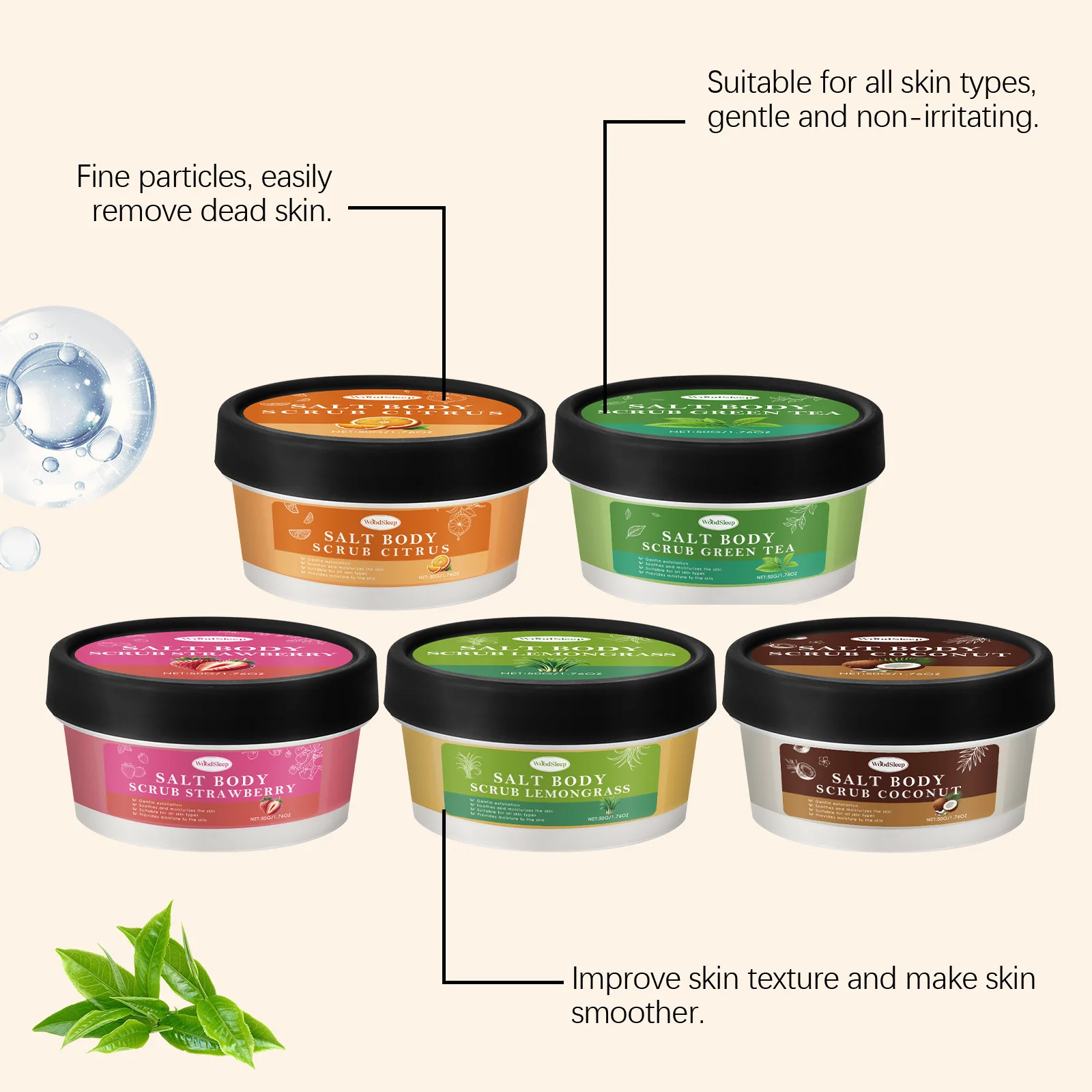 سنفرة الجسم الشاي الأخضر جوز الهند الفراولة التنظيف العميق ترطيب تحسين جلد الدجاج مملة اشراق كريم تقشير البشرة #5