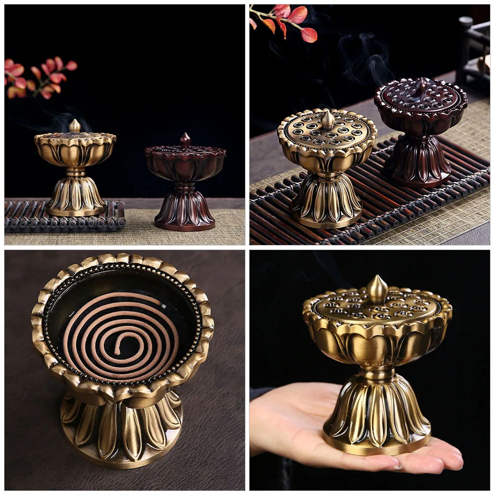 

Lotus Shaped Zinc Alloy Incense Burner Desktop Censer for Home Yoga Meditation Aromatherapy Decor Desktop Incense Burner