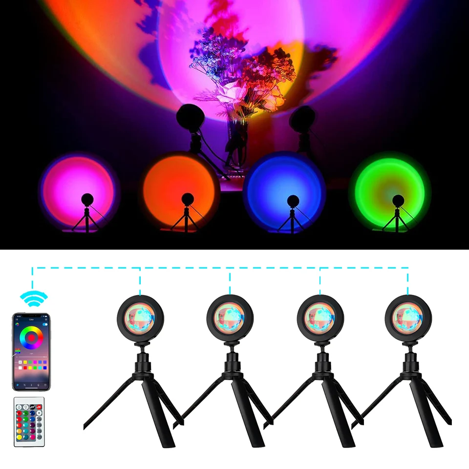 Adjustable Photography Sunset Lamp Led USB Smart APP Remote Projector Night Light Home Decor Room Wall Decoration Lighting 5V