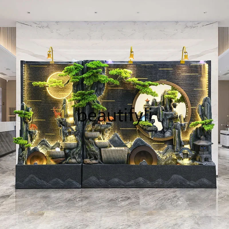 

Double-sided water curtain wall, flowing screen, water feature, rockery, fish pond landscape, garden landscaping ornament07