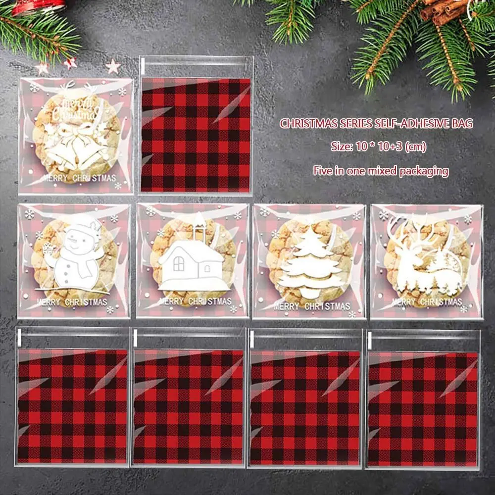 Mixed Pattern Self Adhesive Bag 10*10cm+3cm 7*7+3cm Christmas Birthday Bags Self-sealing 14*14+3cm Baking Wrap Bag