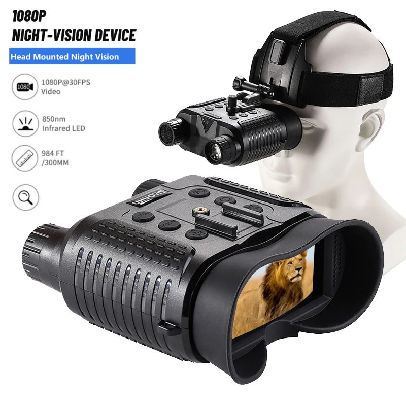 

1080P FHD Video 400m View Range Head Mounted Night Goggles 7 Gears Infrared Digital Night Vision Binoculars for Helmet Hunting