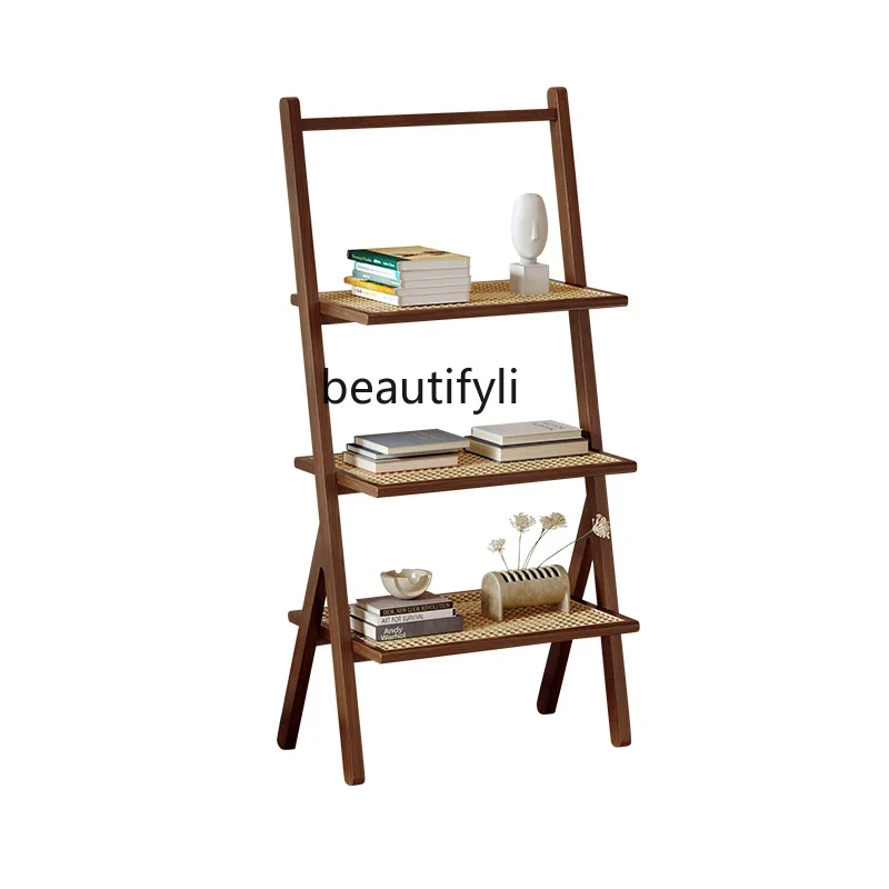 

FSolid wood bookshelf Floor-to-ceiling ash wood antique storage cabinet Living room shelf wind shelf Multi-layer bookcase