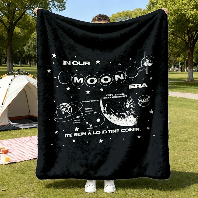 Vintage in Our Moon Era Unisex Flannel Blanket Flannel Throw, Artemis II Mission Cozy Blanket