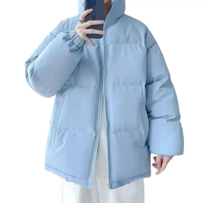 Parkas de gola alta masculina e feminina, casaco grosso quente, jaqueta monocromática, parkas casual, moda feminina, nova moda de rua, inverno