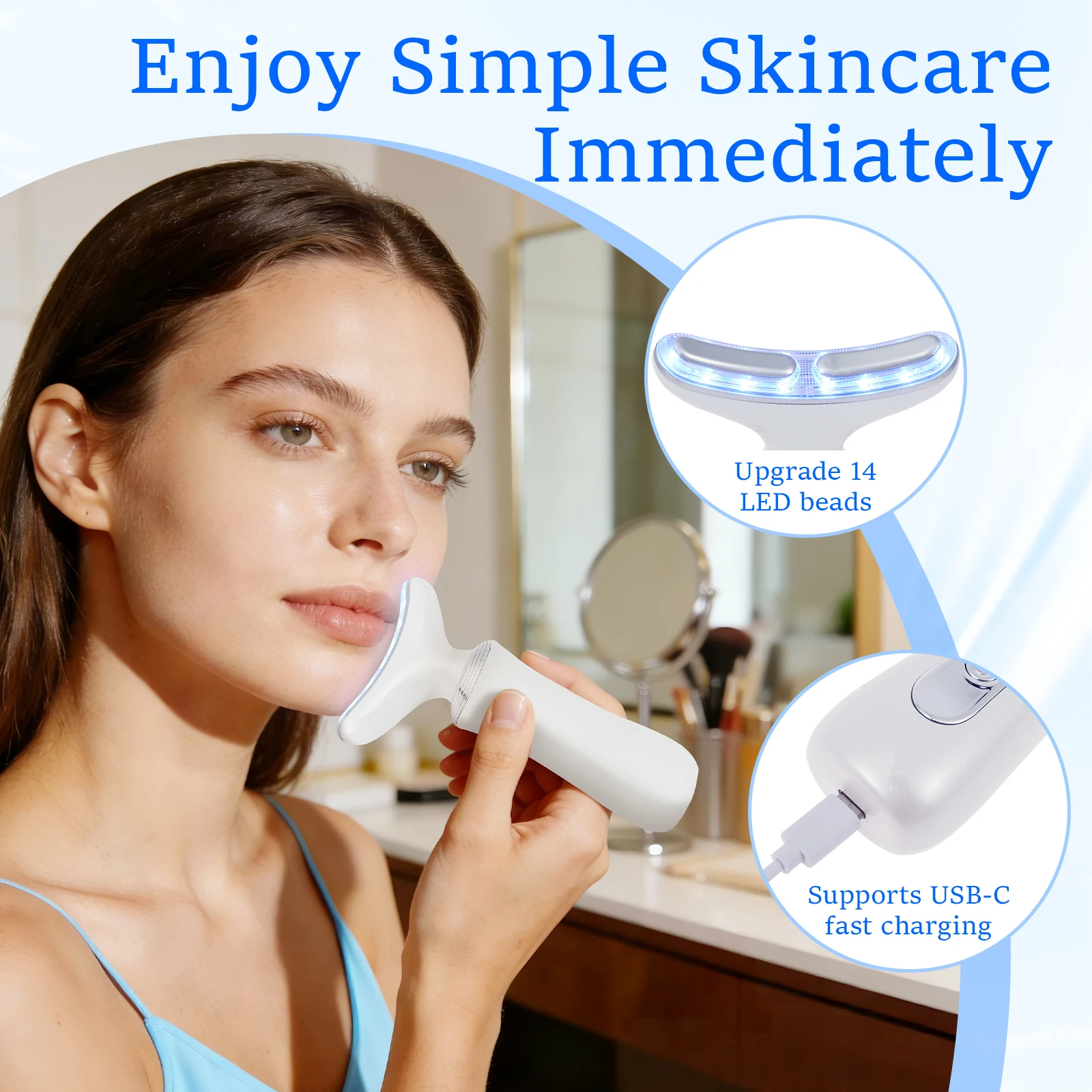 Masażer do twarzy z technologią czerwonego światła, 4 tryby, urządzenie do pielęgnacji szyi, lifting twarzy, ujędrnianie, napinanie skóry.