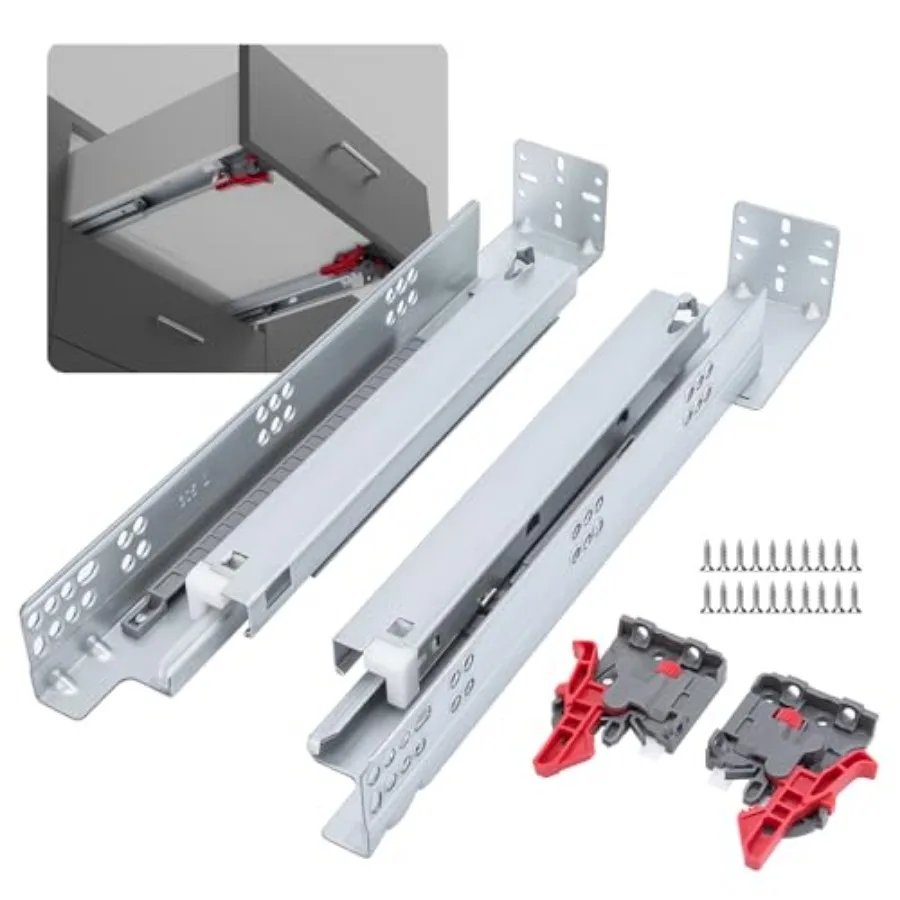 

Undermount Soft Close Drawer Slides Hidden Bottom Mount Full Extension Cabinet Rails with Rear mounting Bracket and Locking Dev