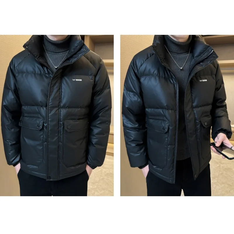 

Trendy Brand Simple Solid Color Light Thick Short Cotton-padded Jacket Winter Warmth Windproof Handsome White Duck Down Jacket