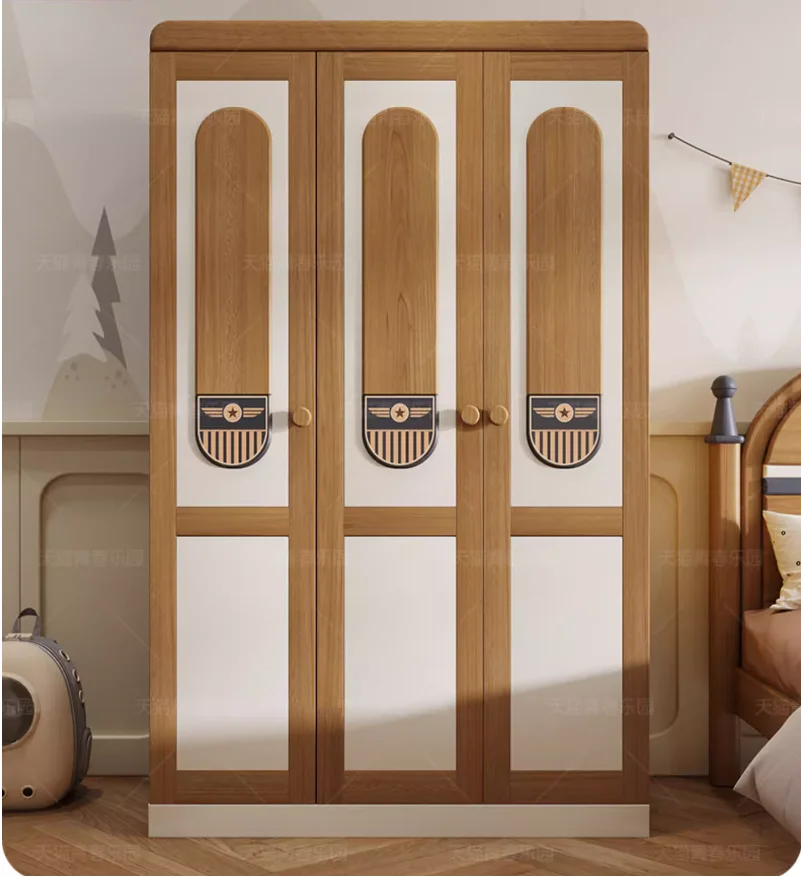 Solid wood children's wardrobes Modern simple storage cabinets lockers Boys girls wardrobes