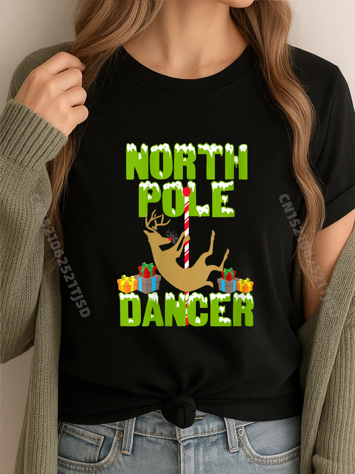 

Женские необычные рождественские рубашки North Pole Dancer Camisas Basicas Hombre Женские осенние мужские футболки с принтом