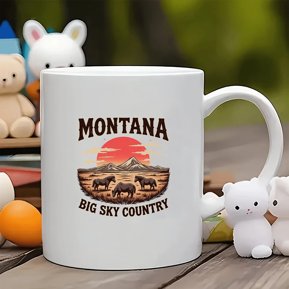 11온스 서부 테마 머그컵 + 몬타나 선셋 프레리 페인팅 크리스마스 홈 & 오피스 컵 고급 선물