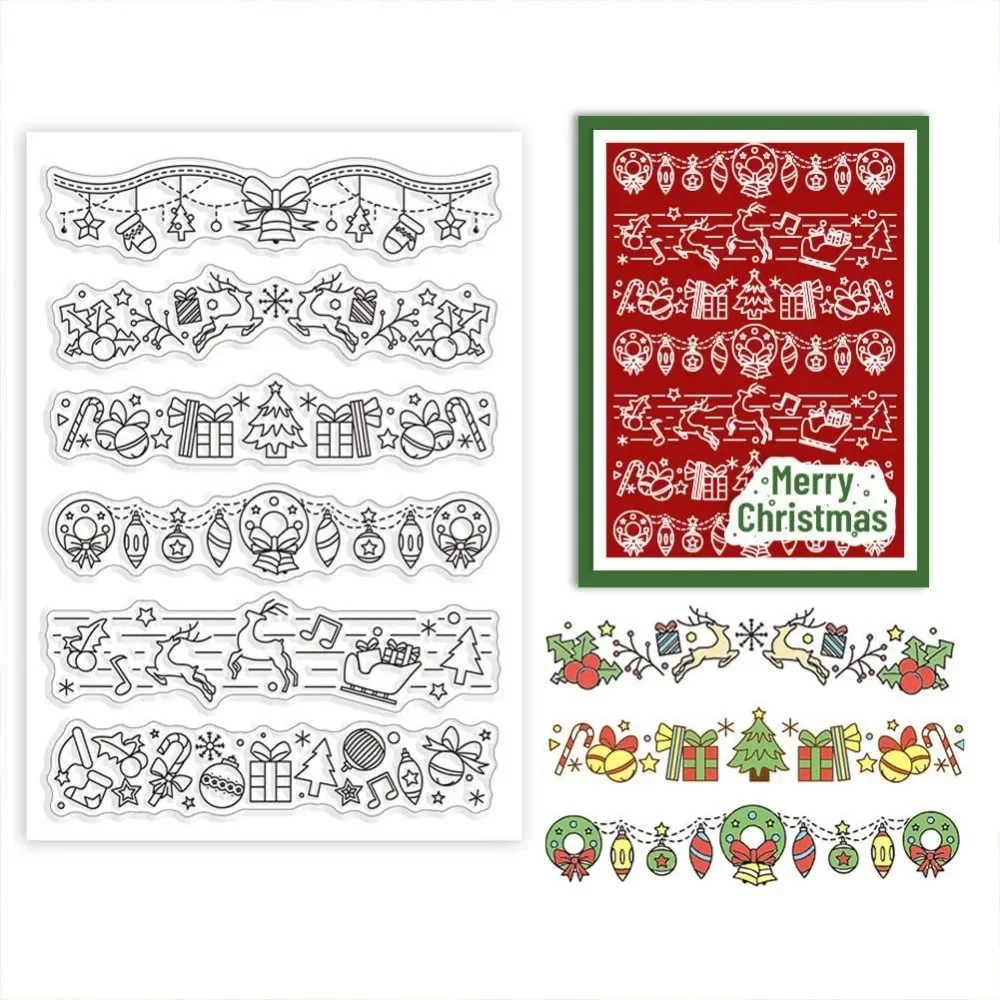 Christmas Lace Line Clear Rubber Stamps Holiday Holly Tree Elk Bell Gift Snowflake Xmas tree Transparent Silicone Seals Stamp