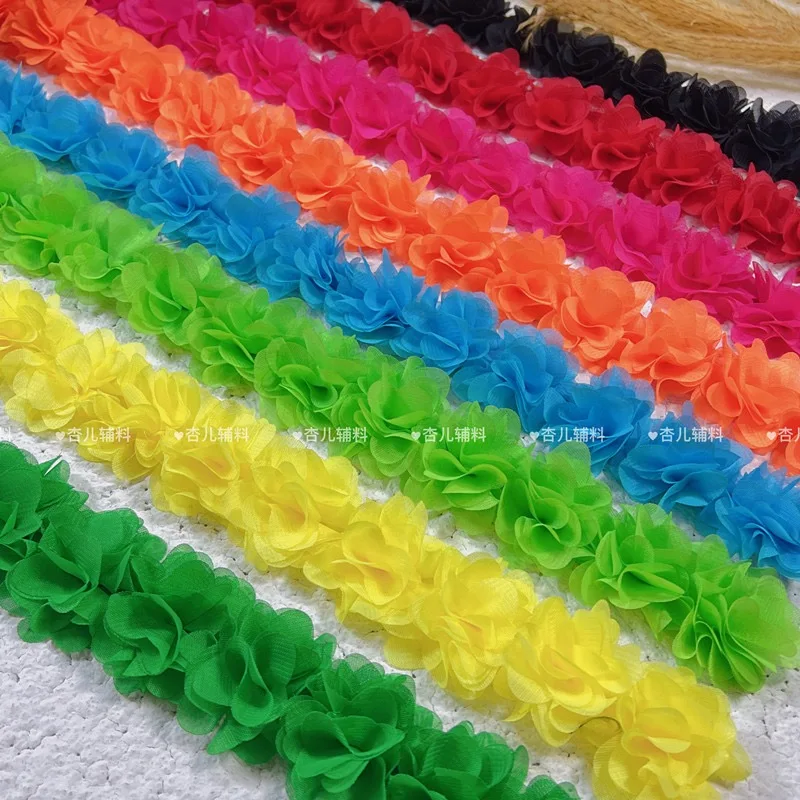 

10 ярдов 3d шифоновый цветок кружевная отделка костюм для латинских танцев аксессуары одежда DIY ремесленные украшения рюшами кружевная лента 5 см