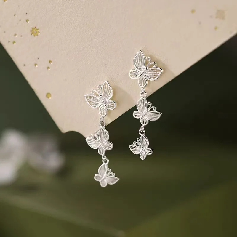 Cute Romantic Tassel Drop Earrings For Women Hollow Copper Geometric Female Elegant Dangle Ear Piercing Accessories Jewelry Gift