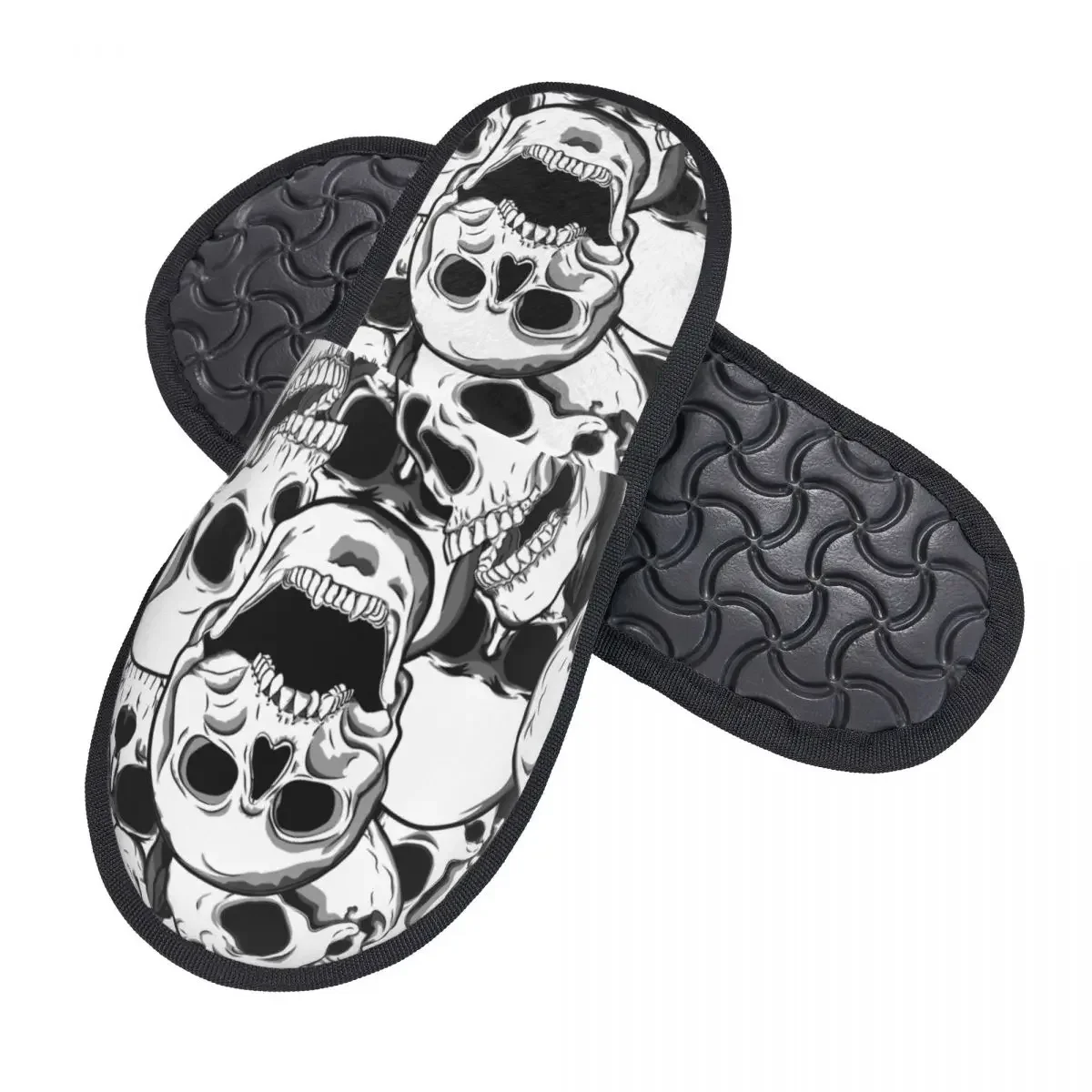 Soft Slippers Skull Tattoo Non-Slip Floor Indoor Home Furry  Shoes For Bedroom