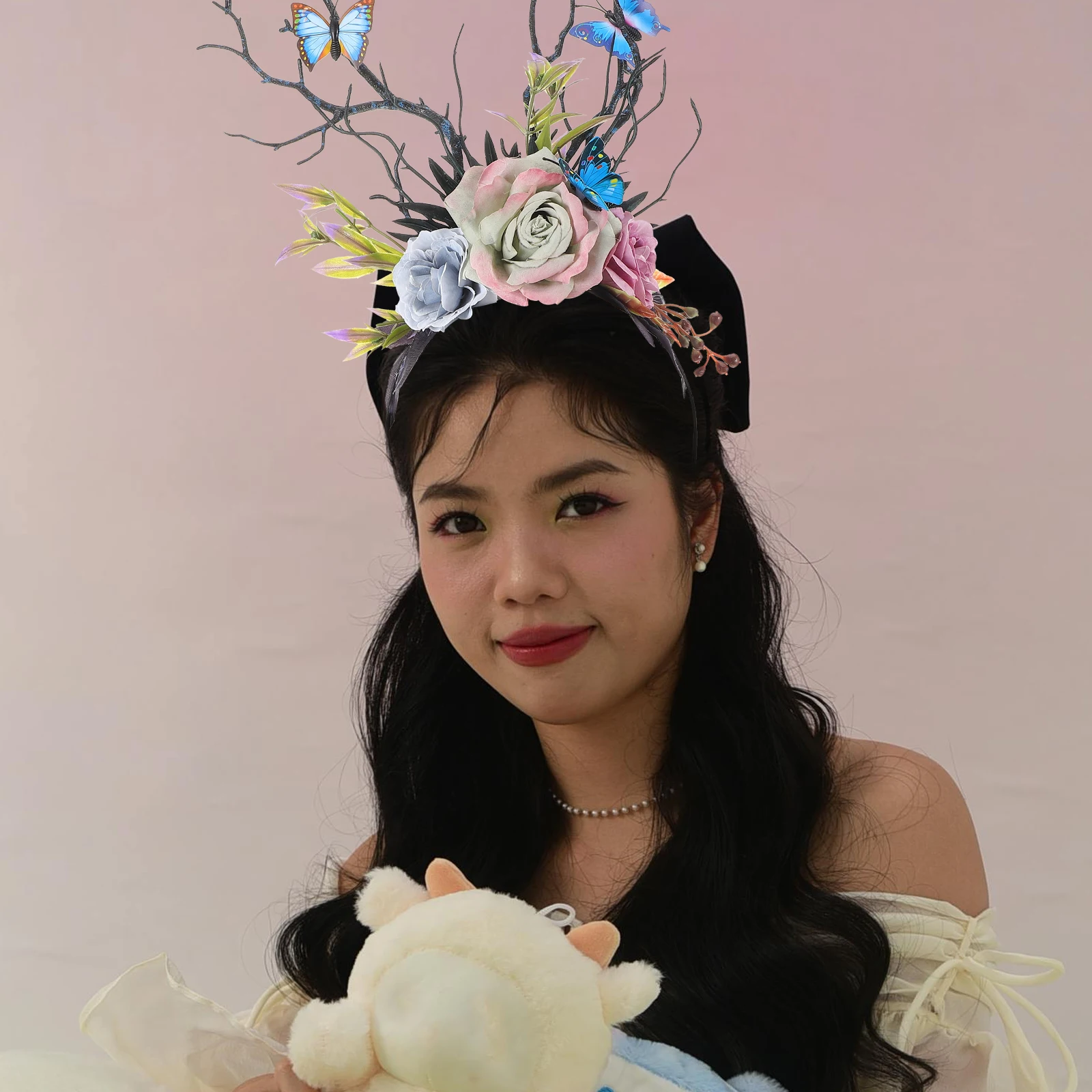 

Antlers Tree Branch Headband Simulated Flower Elegant Cosplay Party Hair Accessory Holiday Festival Decoration