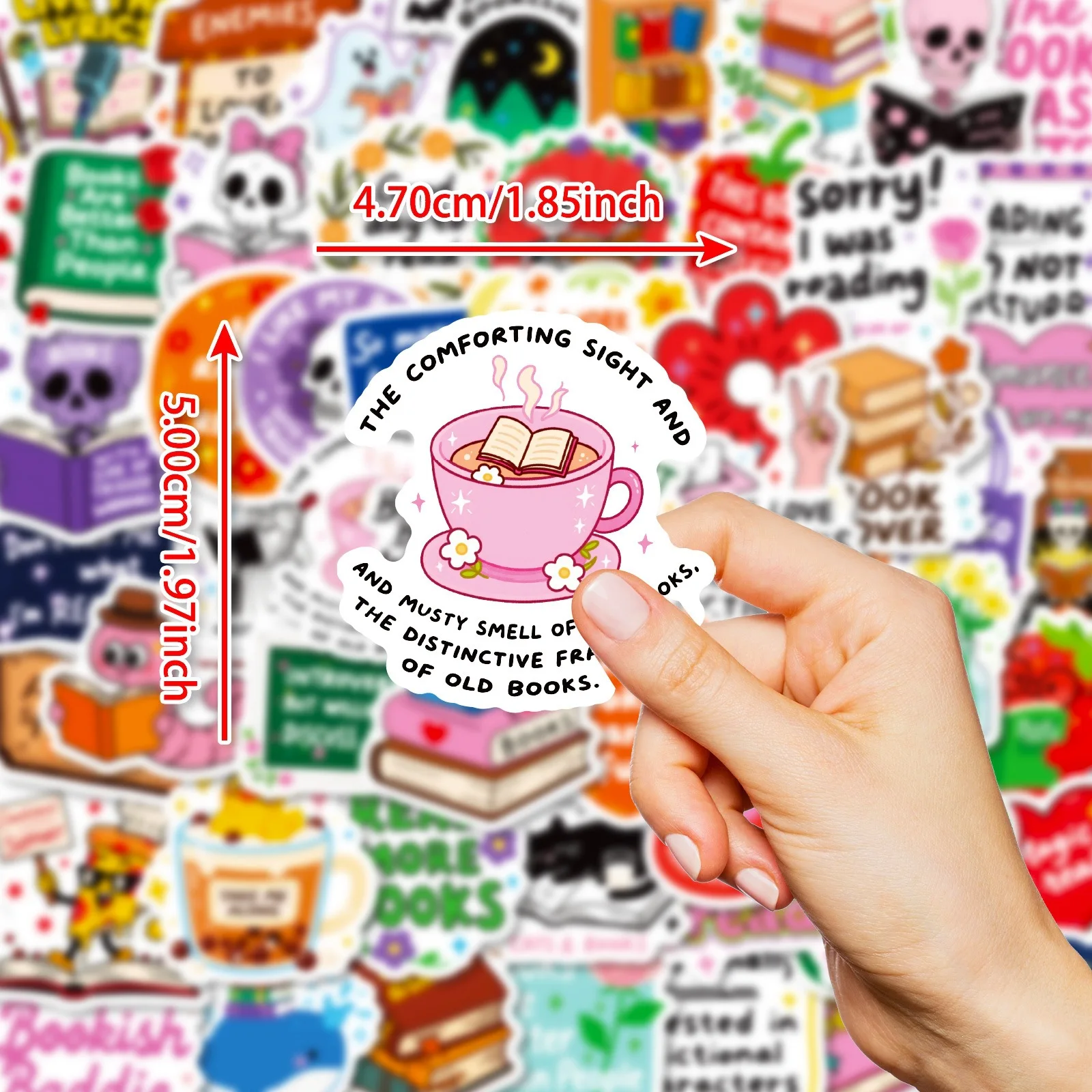 50Pcs Book Lover Reading Themed Waterproof Stickers Bookish Quote Skeleton Decals Laptop Water Bottle Notebook Guka DIY Decor