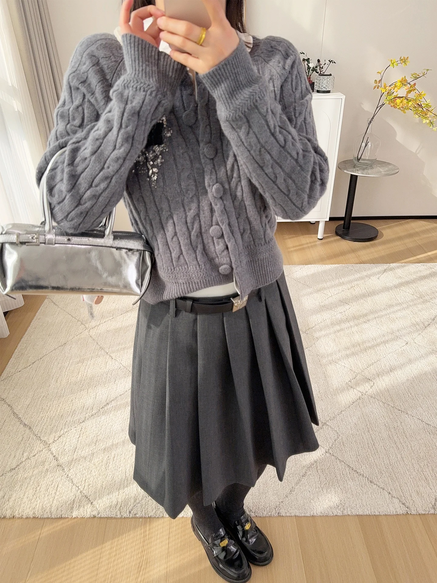 

ay Woolen Plaid A-Line Midi Skirt High Waist Slimming Women's f Skirt College Sle Faionable Versatile Mid-Length Skirt