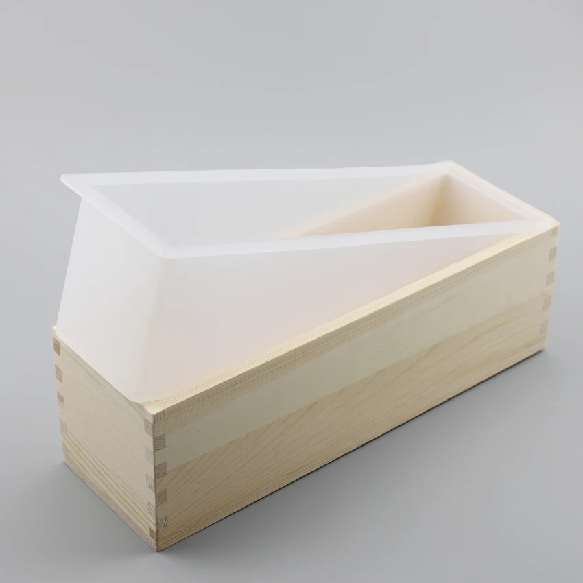 Molde Rectangular de silicona para hacer jabón, caja de madera para hacer barras, 1200ml