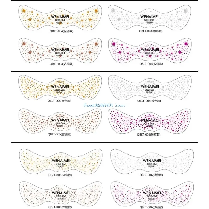N7YF lấp lánh tàn nhang tạm thời hình xăm 4 tấm mặt lấp lánh đốm, miếng dán trang điểm lấp lánh cho các cô gái phụ nữ