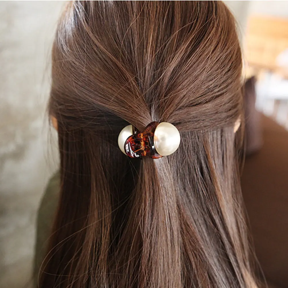 

5Pcs Pearl Hair Claw Clips Mini Macaron Color Non Slip Secure Grip Hair Clips for Bangs Ponytail Festival Photo Prop
