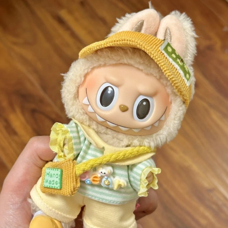 Sommer geeignet für 17 cm V1 V2 V3 Labubu Puppe Kleidung Hut Top Hosen Tasche Anhänger Set Cartoon niedlich Ersatz Kleidung Zubehör