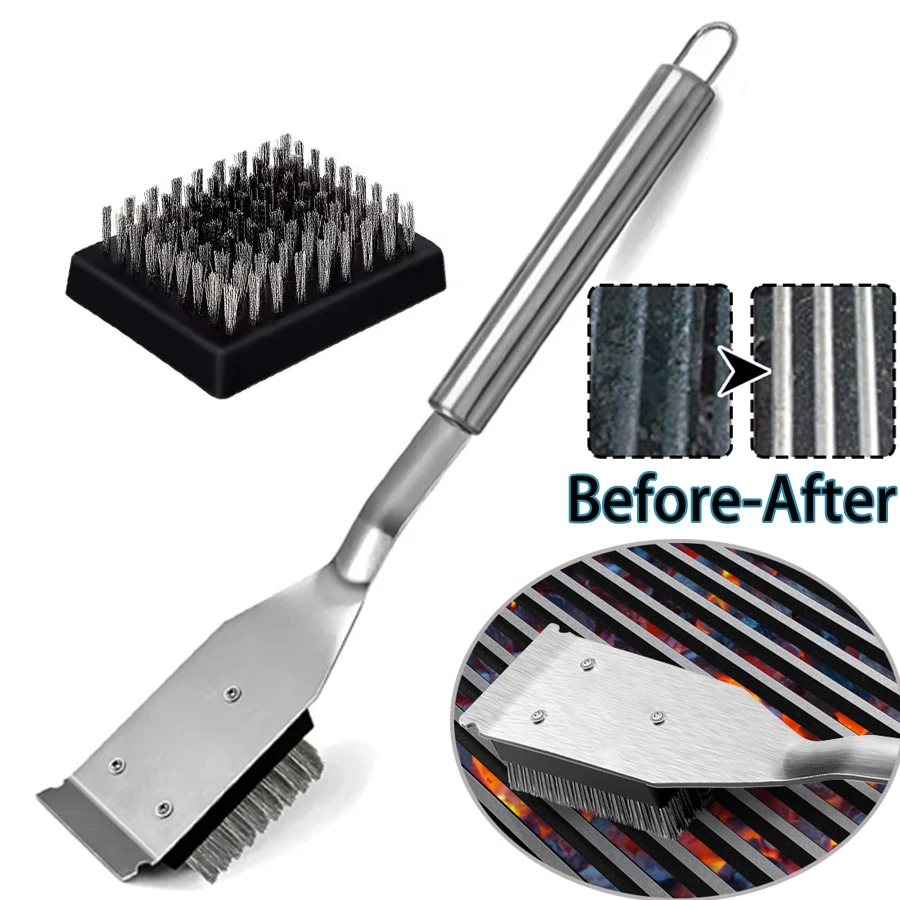 

BBQ Cleaning Brush, Stainless Steel Heat-Proof bbq Multipurpose grill brush Cool Camping Gear Picnic Tool Outdoor camping supply