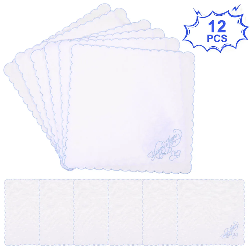 12 قطعة منديل قطني مطرز 28x28 سنتيمتر المحمولة الزفاف وشاح مربع لينة مريحة الزفاف منديل للحزب #1