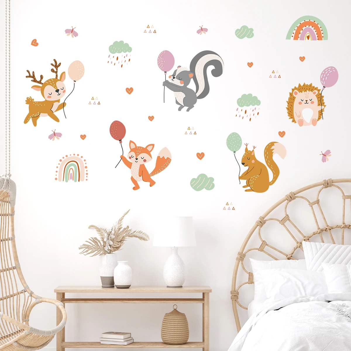 Cartoon Cute Animals Sika Deer Squirrel Wall Sticker Decoration for Bedroom Girl Gift Kidsroom Wallpaper Living Room Wall Decals