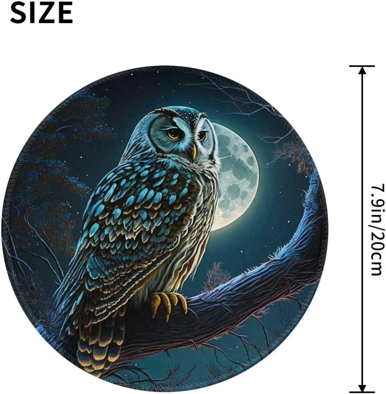 Owl Moon Night Art Funny Round Mouse Pad Mousepad  Non-Slip Stitched Edge Rubber Mouse Mat for Computer Gaming Laptop Office