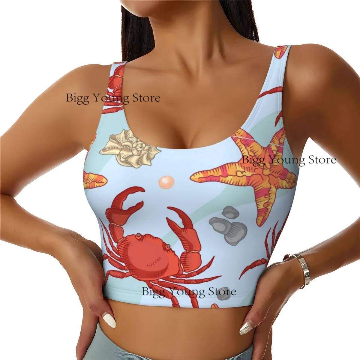 

Yoga Vest Women Gym Sports Crop Tops Sea Crab Streetwear Workout Breathable Tank Top Female