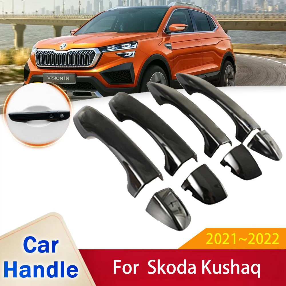 for Skoda Kushaq 2021 2022 Gloss Black Door Handle Cover Rustproof Stickers Trim Car External Protective Film Style Accessories