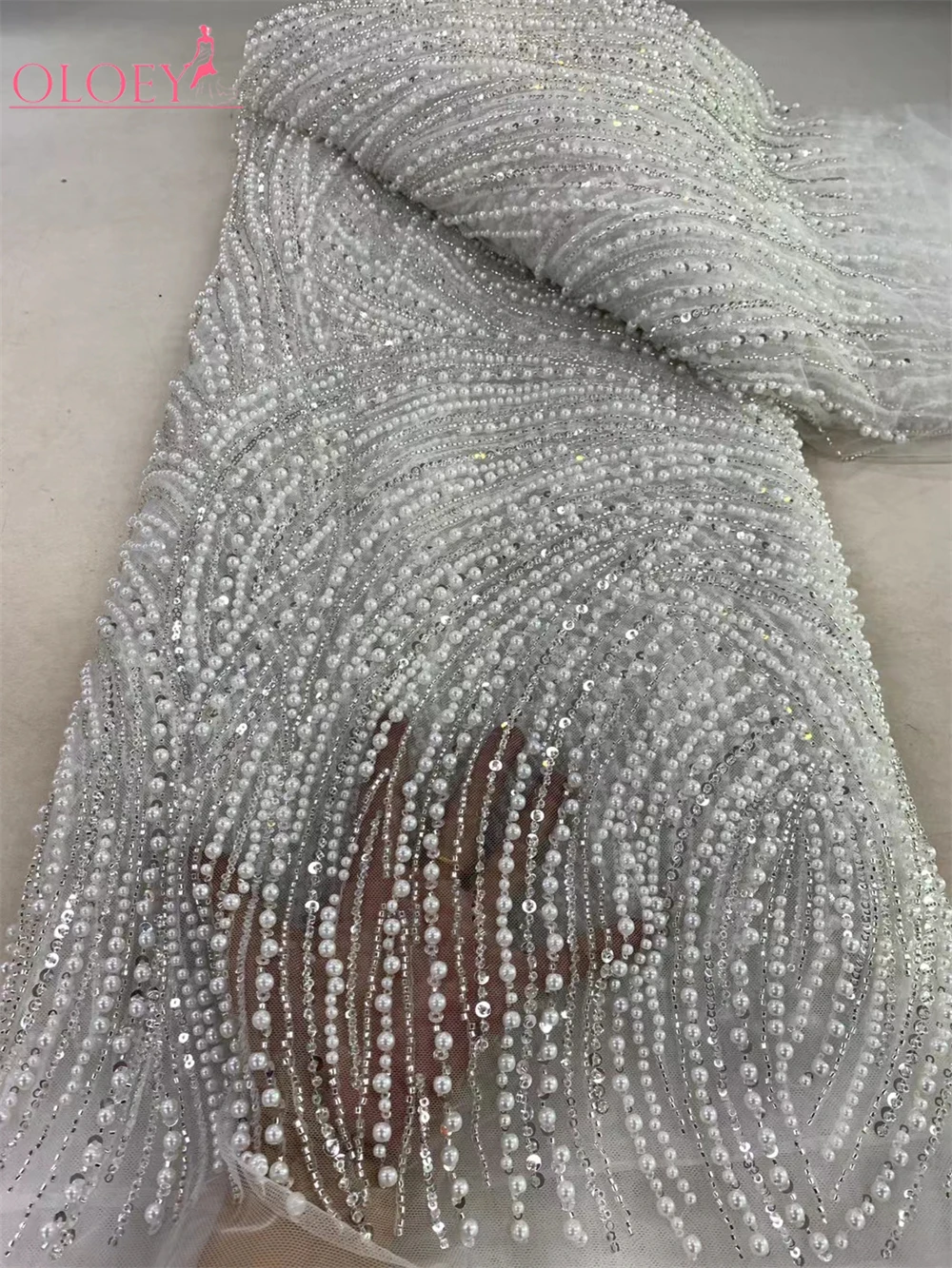 High-End High Quality Luxury French Handmade Embroidery Heavy Groom Lace Fabric African With Sequins Fabric For Wedding Dress