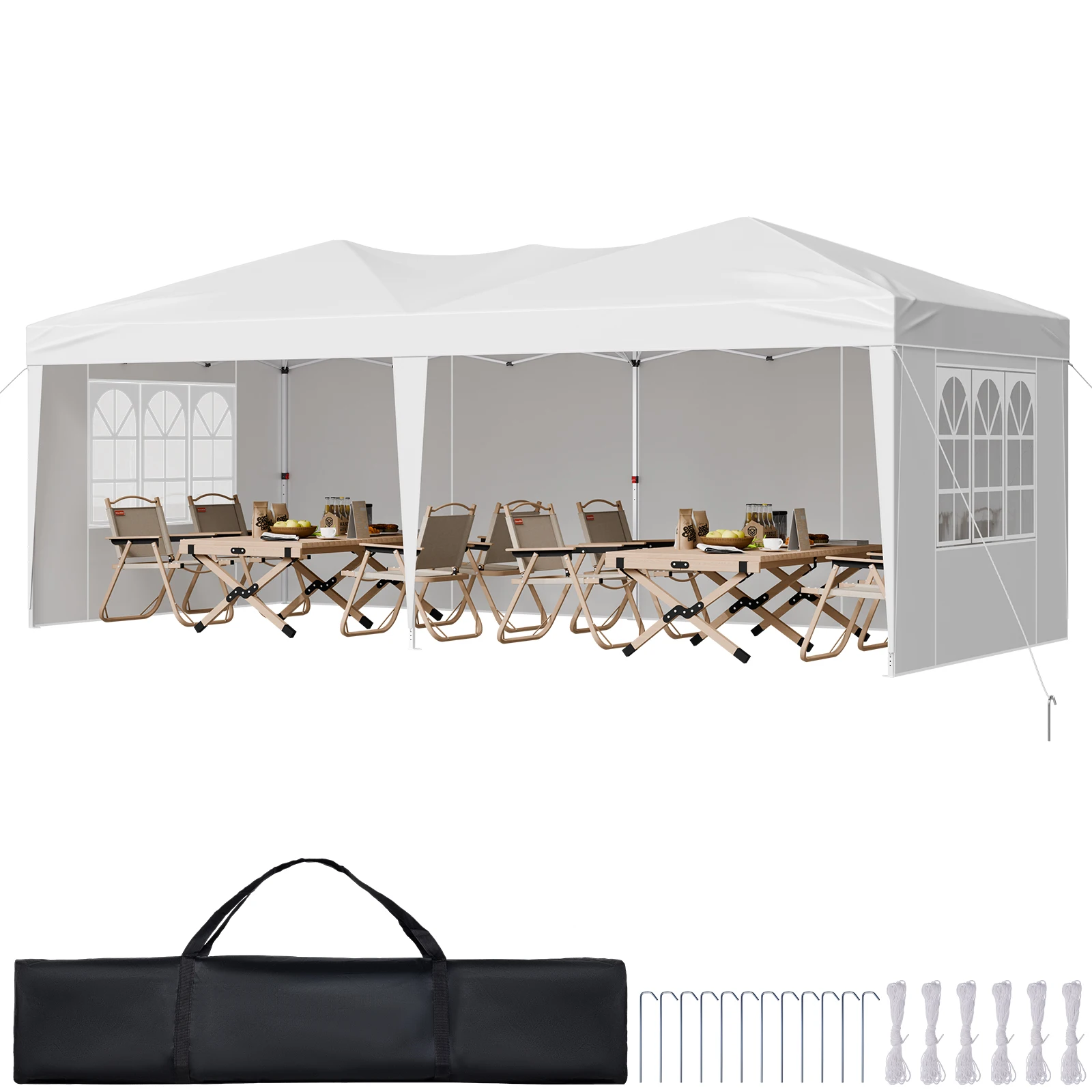 VEVOR Pop Up Canopy 10x20ft Instant Pop Up Gazebo Tent Portable Easy Up Canopy 3 Height Settings Outdoor Patio Sun Shelter