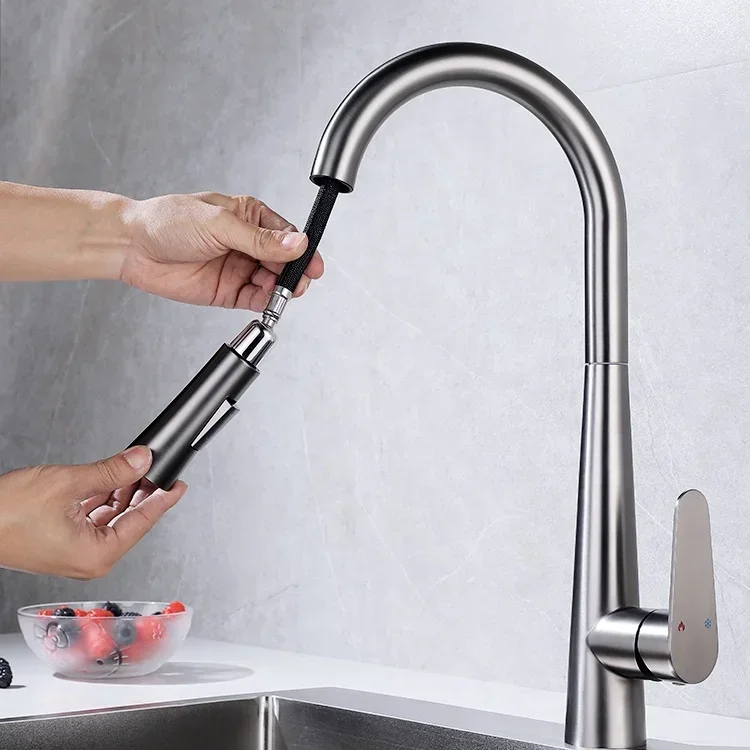 YYHC-Modern pull out Kitchen sink faucet double model water sink mixer taps Stainless steel gun grey pull down kitchen faucet