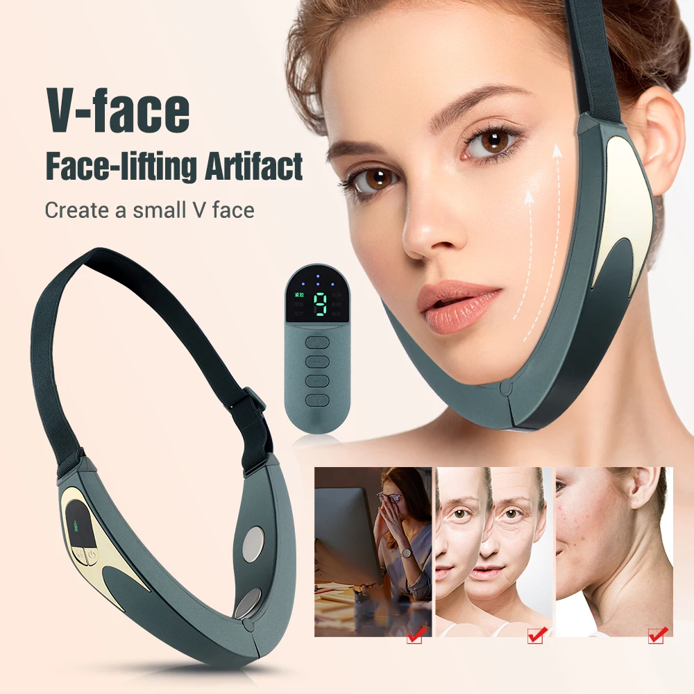 Microcurrent Facial Lifting Massager EMS Heating Skin Rejuvenation Vibration Facial Massager Remote Control V Face Lifting Belt