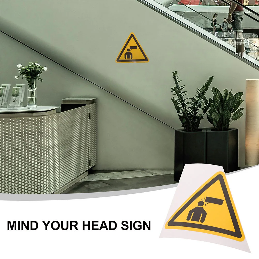 4pcs Warning Signs Watch Your Head Caution Decals Safety Stickers For Low Ceiling Adhesive Hazard Alert Durable Pvc Triangle