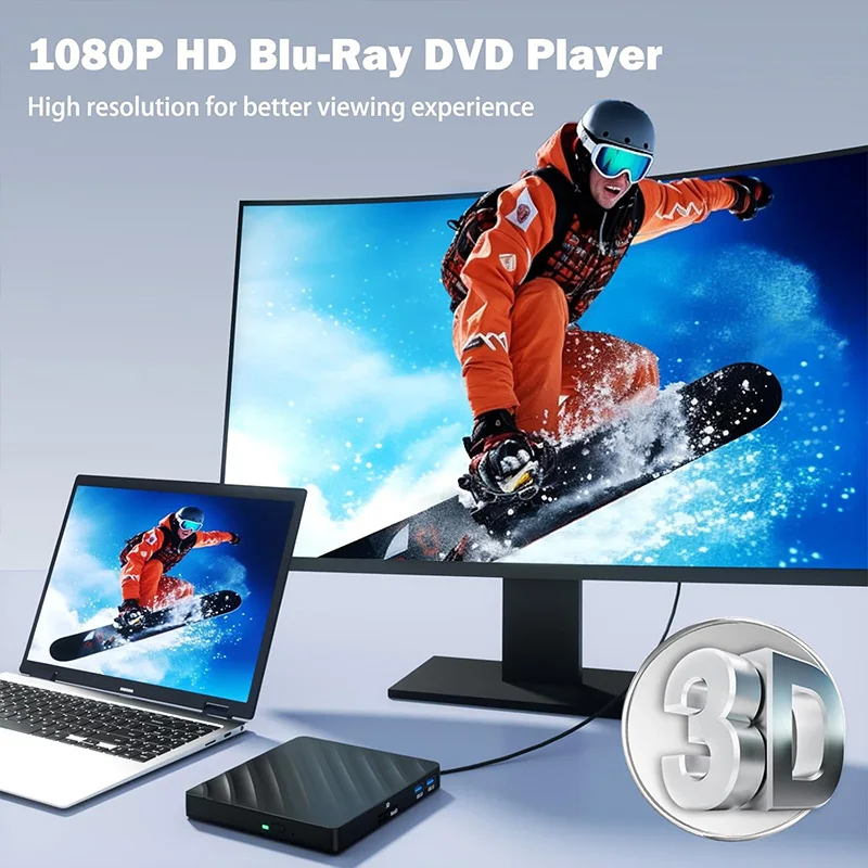 External Blu ray Drive USB3.0 Type-C BD-Combo CD DVD Reader Player Optical Drive for Laptop PC Windows Mac
