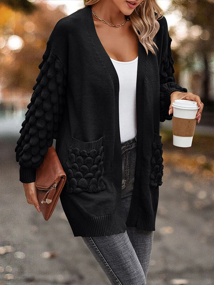 D rauuing Cardigan lavorato a maglia femminile Top manica lunga cappotto donna tasche laterali Casual allentato Top Outwear Cardigan maglione lavorato a maglia solido