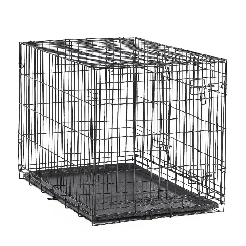 

Double-Door Foldable Metal Wire Dog Crate with Divider and Tray, X-Large, 42"