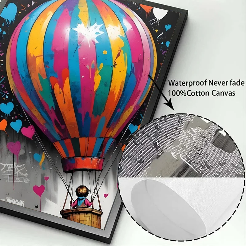 Street Graffiti Posters Print Children\'s Hot Air Balloon Love Canvas Painting Cartoon Pop Wall Art Picture Home Kid Room Decor