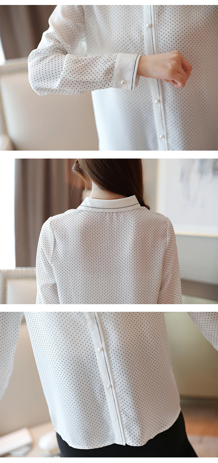 Blusas Mujer De Moda 2024 Long Sleeve Women Shirts Dot Chiffon Blouse Shirt Tops Turn Down Collar Office Blouse For Women B864