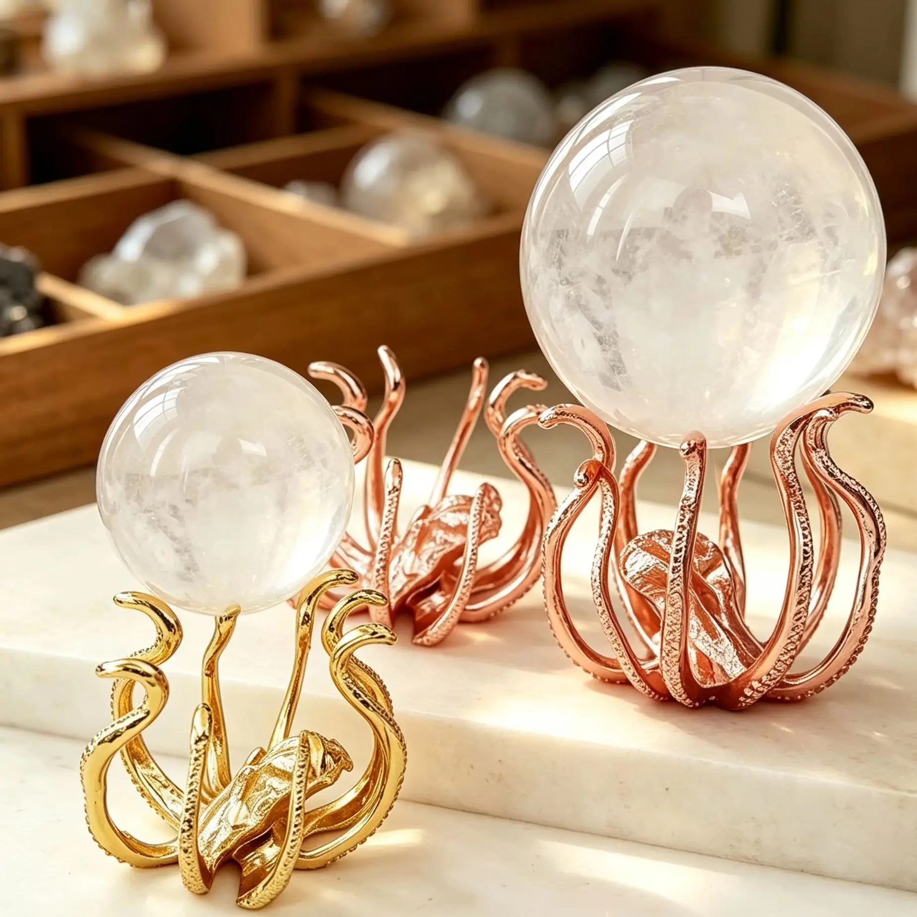 Vintage Octopus Tentacle Metal Sphere Holder Crystal Ball Display Base Desktop Ornament for Home & Office Decoration