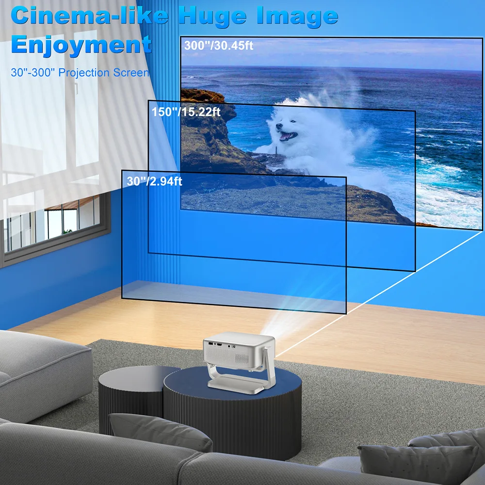 Android 1080P HD Portable Projector with 360 Degree Rotating Bracket for Home And Office Use