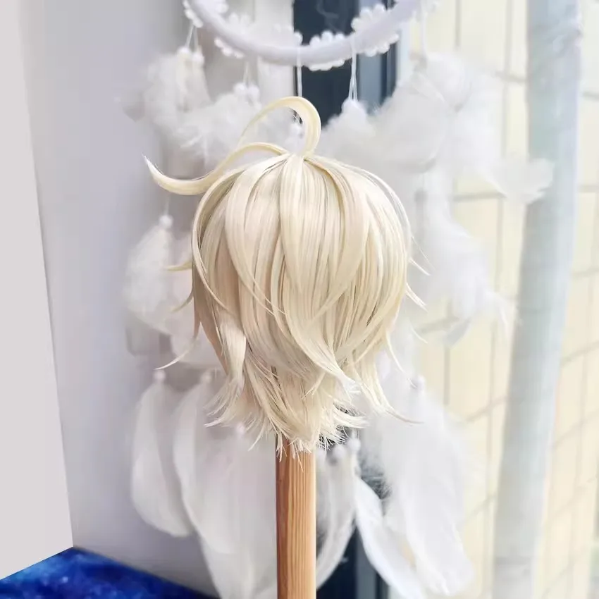 Hot Anime Angle Role Cos Handmade Golden Short Styling Hair 1/3 1/4 1/6 BJD Hair Wig Game Cosplay KN Gift