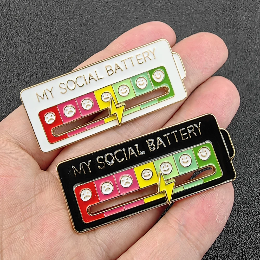 Social Battery Slider Pin Girl Fun Mood Shifter Pin Sliding Fun Brooch Emotional Display Art Brooch Metal Badge Pin Bag Backpack