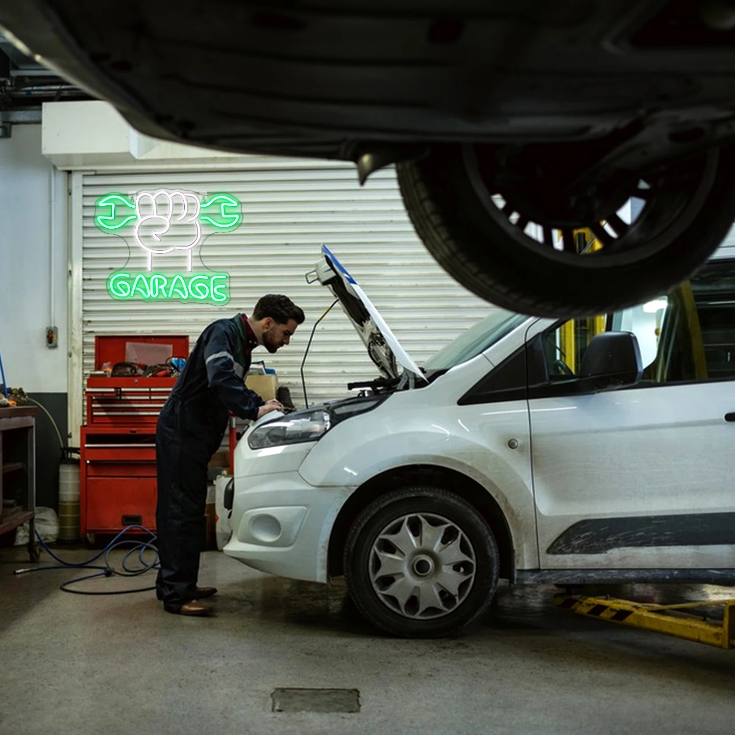 Garage Neon Sign Green White LED Neon Light Up Signs for Wall Decor USB Powered for Man Cave Garage Door Auto Repair Shop Neon