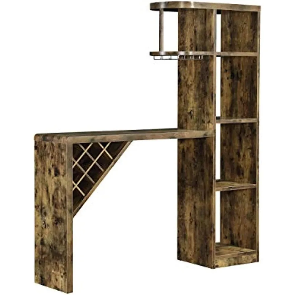 Belvedere-Mesa de Bar antigua de nutmoscada, mueble de almacenamiento para el hogar, 15,5 "D x 64,75" W x 72,5 "H, mesa de centro, mesa de pub, 5 estantes