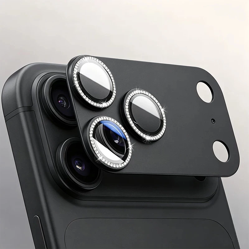 2CS Aomor Originalfarbener Glitzer-Diamant-Metall-Kamerafilm-Objektivschutz für iPhone 18 17 Pro Max 9H Hartglas-Abdeckung – Detail 4