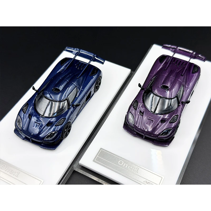 HKM In Stock 1:64 Agera One 1 Blue Purple Carbon Grain Diecast Diorama Car Model Collection Miniature Carros Toys